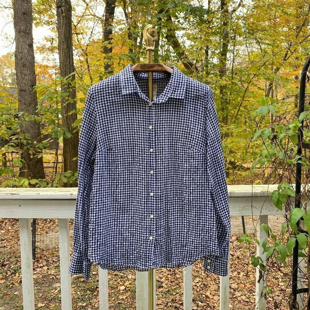 J. Crew Factory Blue Gingham Button Down Shirt